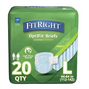 4 Packs (80) Medline FitRight OptIFit 20 Briefs Large L EXTRA+ Incontinence